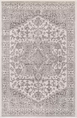 6 ft. x 9 ft. Athena Gray Rubber Back Washable Oriental Border Indoor Outdoor Patio Area Rug