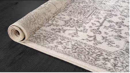 6 ft. x 9 ft. Athena Gray Rubber Back Washable Oriental Border Indoor Outdoor Patio Area Rug