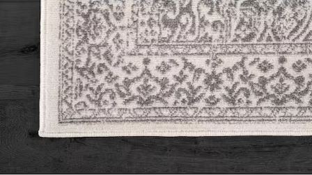 6 ft. x 9 ft. Athena Gray Rubber Back Washable Oriental Border Indoor Outdoor Patio Area Rug