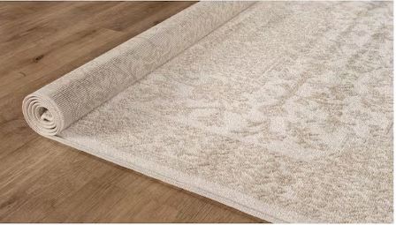 6 ft. x 9 ft. Athena Beige Washable Oriental Border Indoor Coor Patio Area Rug