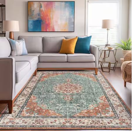 8 ft. x 10 ft. Traditional Oriental Medallion Washable Non Slip Multi Area Rug