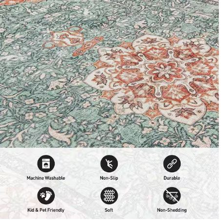 8 ft. x 10 ft. Traditional Oriental Medallion Washable Non Slip Multi Area Rug