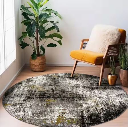 8 ft. ROUND Adare Contemporary Abstract Yellow Area Rug