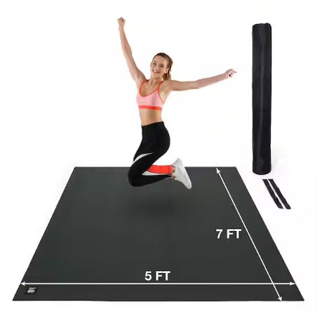 5x7 Black 60 in. W x 84 in. L x 7mm T Large Premium Vinyl Gym Flooring Mat Heavy-Duty Workout Mat Covers 35 sq. ft.