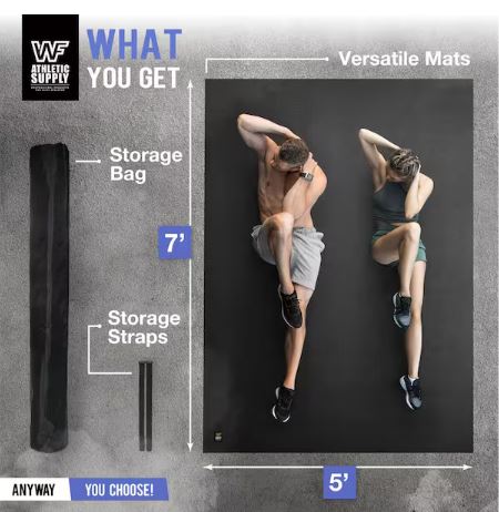5x7 Black 60 in. W x 84 in. L x 7mm T Large Premium Vinyl Gym Flooring Mat Heavy-Duty Workout Mat Covers 35 sq. ft.