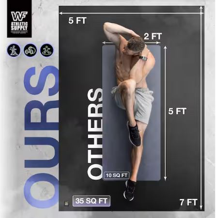 5x7 Black 60 in. W x 84 in. L x 7mm T Large Premium Vinyl Gym Flooring Mat Heavy-Duty Workout Mat Covers 35 sq. ft.