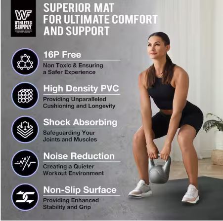 5x7 Black 60 in. W x 84 in. L x 7mm T Large Premium Vinyl Gym Flooring Mat Heavy-Duty Workout Mat Covers 35 sq. ft.