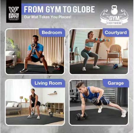 5x7 Black 60 in. W x 84 in. L x 7mm T Large Premium Vinyl Gym Flooring Mat Heavy-Duty Workout Mat Covers 35 sq. ft.
