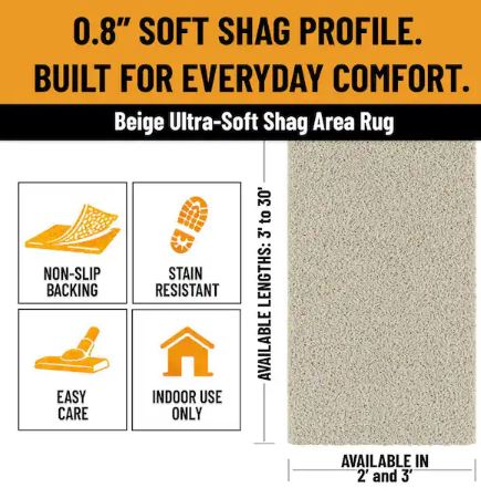 Cozy Plush Non-Slip Rubberback Soft Cream 3 ft. x 5 ft. Indoor Bedroom Runner Rug