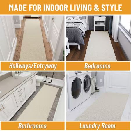 Cozy Plush Non-Slip Rubberback Soft Cream 3 ft. x 5 ft. Indoor Bedroom Runner Rug