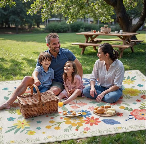 5' x 7' Color:Beige/Cream/Green/Pink/Yellow Aloha Washable Rug Outdoor Floral, Non-Shedding & Easy to Clean, Ideal for Patio, Backyard, Mudroom