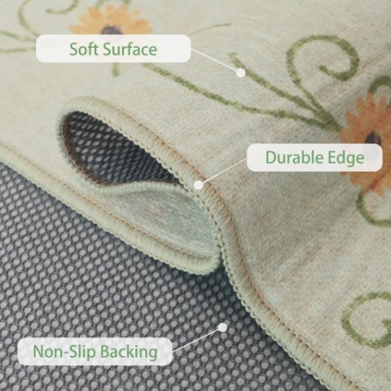 5' x 7' Color:Beige/Cream/Green/Pink/Yellow Aloha Washable Rug Outdoor Floral, Non-Shedding & Easy to Clean, Ideal for Patio, Backyard, Mudroom