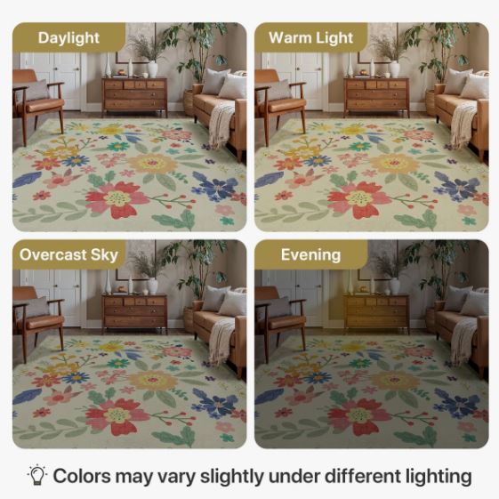 5' x 7' Color:Beige/Cream/Green/Pink/Yellow Aloha Washable Rug Outdoor Floral, Non-Shedding & Easy to Clean, Ideal for Patio, Backyard, Mudroom
