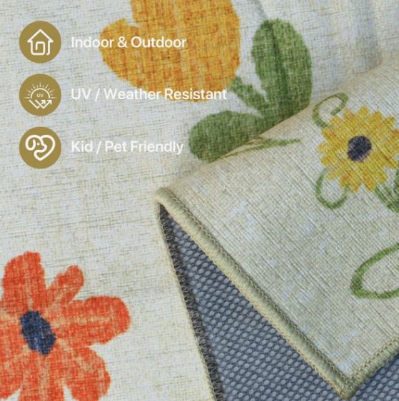 5' x 7' Color:Beige/Cream/Green/Pink/Yellow Aloha Washable Rug Outdoor Floral, Non-Shedding & Easy to Clean, Ideal for Patio, Backyard, Mudroom