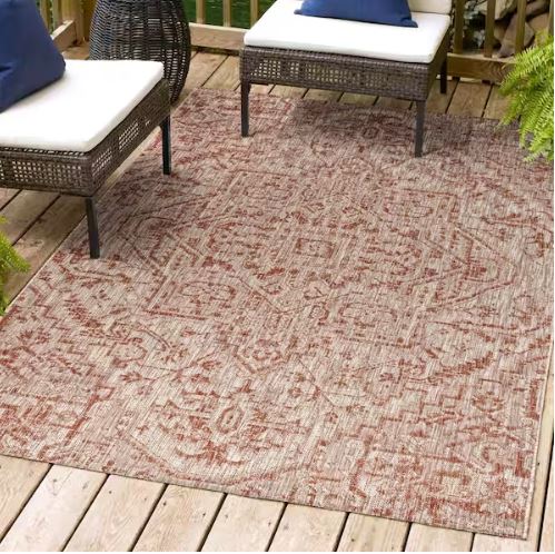 Estrella Bohemian Medallion Red/Taupe 3 ft. 1 in. x 5 ft. Textured Weave Indoor/Outdoor Area Rug