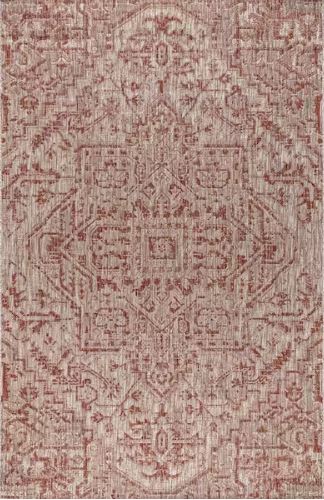 Estrella Bohemian Medallion Red/Taupe 3 ft. 1 in. x 5 ft. Textured Weave Indoor/Outdoor Area Rug