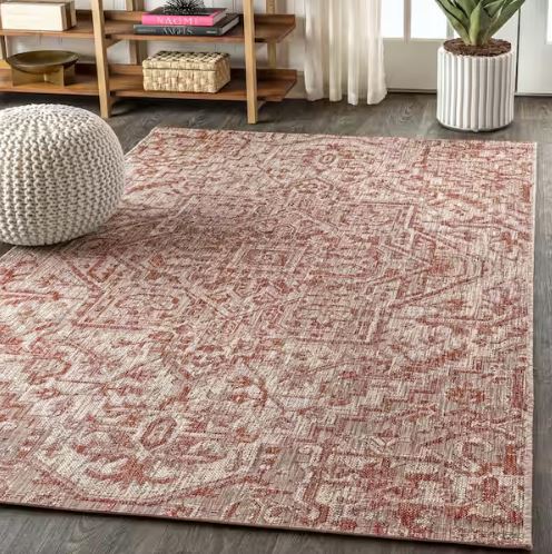 Estrella Bohemian Medallion Red/Taupe 3 ft. 1 in. x 5 ft. Textured Weave Indoor/Outdoor Area Rug