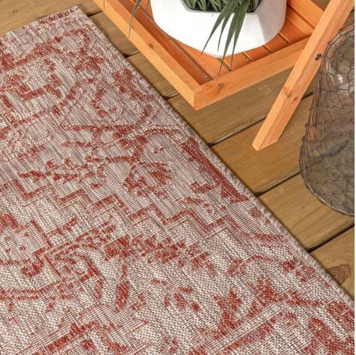 Estrella Bohemian Medallion Red/Taupe 3 ft. 1 in. x 5 ft. Textured Weave Indoor/Outdoor Area Rug