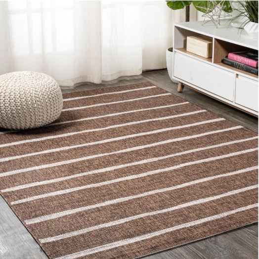JONATHAN Y Colonia Berber Stripe Brown/Beige 3 ft. x 5 ft. Indoor/Outdoor Area Rug, Non-Shedding, Easy-Clean