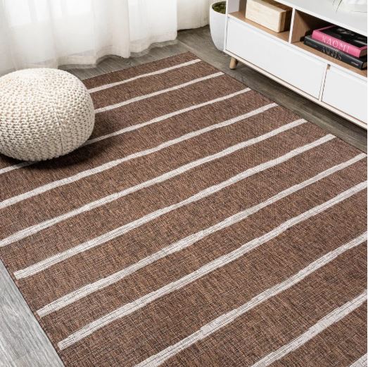 JONATHAN Y Colonia Berber Stripe Brown/Beige 3 ft. x 5 ft. Indoor/Outdoor Area Rug, Non-Shedding, Easy-Clean