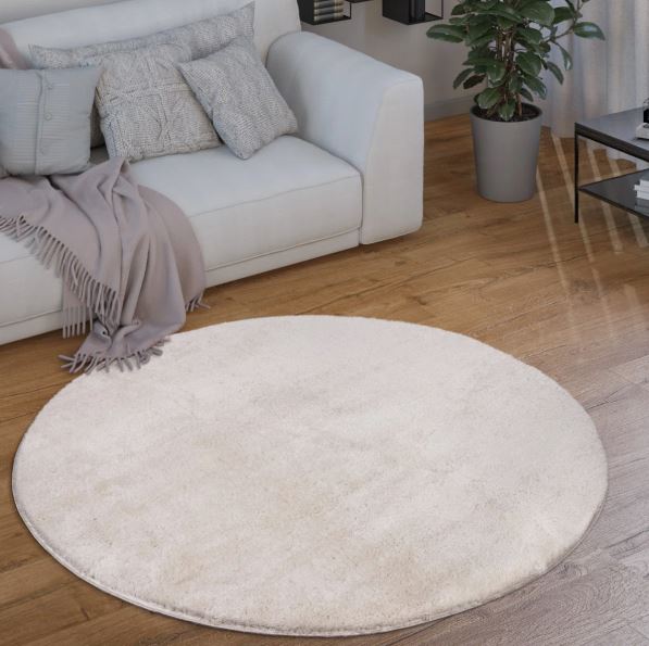 Round 6'7" Color:&nbsp;Cream Soft Area Rug Cozy Low-Pile Rug Anti-Slip Solid Color Washable