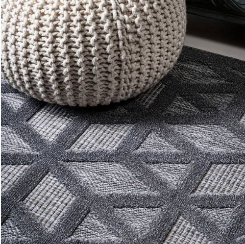 Talaia Neutral Geometric Dark Gray 5 ft. Round Indoor/Outdoor Area Rug