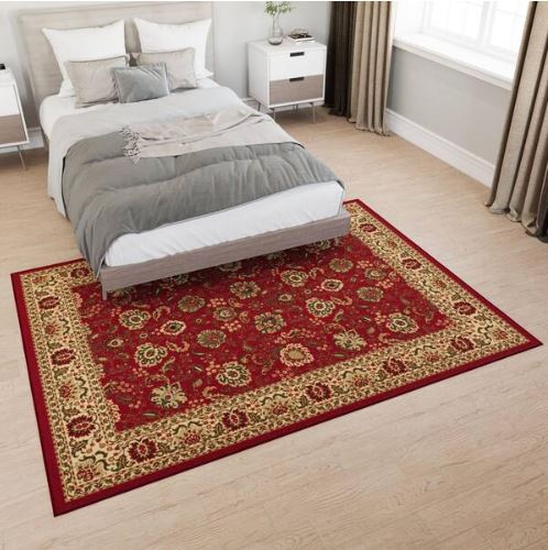 5x7 Ottohome Collection Non-Slip Rubberback Oriental Design  Indoor Area Rug, 5 ft. x 6 ft. 6in., Dark Red