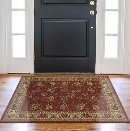 5x7 Ottohome Collection Non-Slip Rubberback Oriental Design  Indoor Area Rug, 5 ft. x 6 ft. 6in., Dark Red