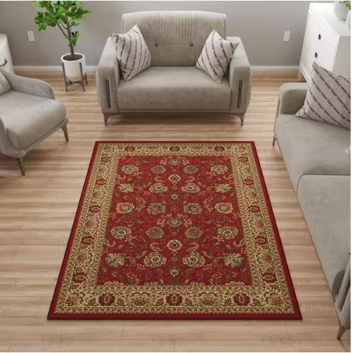 5x7 Ottohome Collection Non-Slip Rubberback Oriental Design  Indoor Area Rug, 5 ft. x 6 ft. 6in., Dark Red