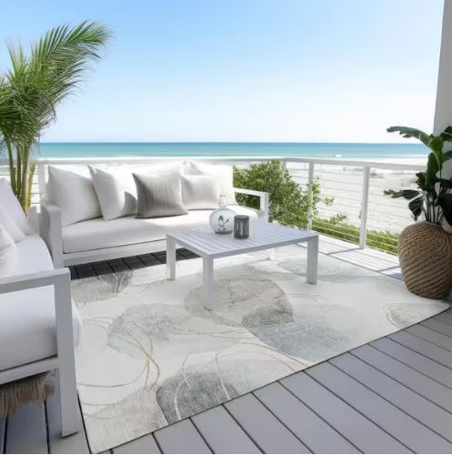 5 ft. x 7 ft. 6 in. Ivory Machine Washable Indoor/Outdoor Geometric Area Rug