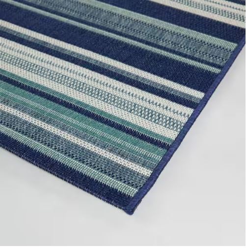 Blue/White 5 ft. x 7 ft. Stripes Indoor/Outdoor Patio Area Rug