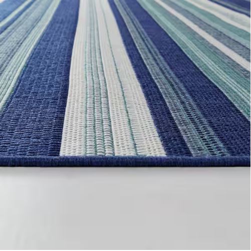 Blue/White 5 ft. x 7 ft. Stripes Indoor/Outdoor Patio Area Rug