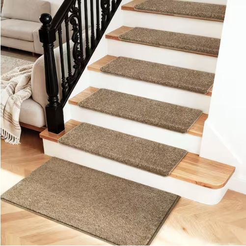 Camel 9.5 in. x 30 in. x 1.2 in. Bullnose Polypropylene Non-slip Carpet Stair Tread Cover With Landing Mat (Set of 15)