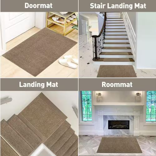 Camel 9.5 in. x 30 in. x 1.2 in. Bullnose Polypropylene Non-slip Carpet Stair Tread Cover With Landing Mat (Set of 15)