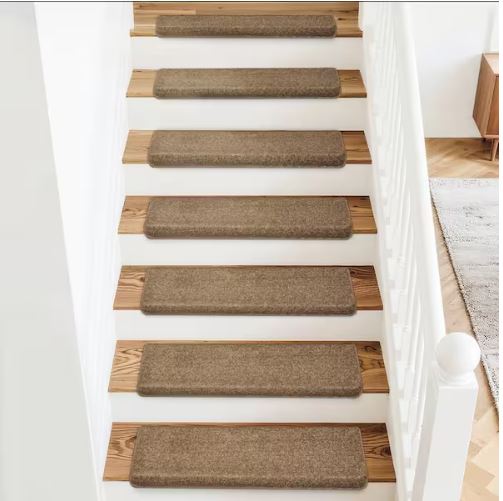 Camel 9.5 in. x 30 in. x 1.2 in. Bullnose Polypropylene Non-slip Carpet Stair Tread Cover With Landing Mat (Set of 15)