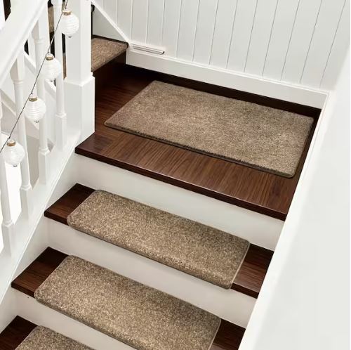 Camel 9.5 in. x 30 in. x 1.2 in. Bullnose Polypropylene Non-slip Carpet Stair Tread Cover With Landing Mat (Set of 15)