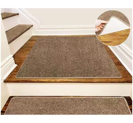Camel 9.5 in. x 30 in. x 1.2 in. Bullnose Polypropylene Non-slip Carpet Stair Tread Cover With Landing Mat (Set of 15)