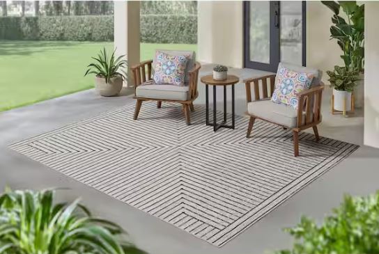 7 ft. x 9 ft. Avondale Cream Striped Indoor/Outdoor Area Rug