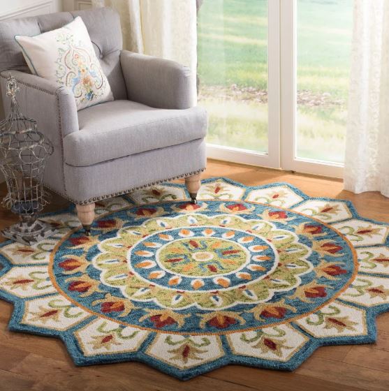 8' Ivory/Blue Round Hand Tufted Indoor Area Rug - Safavieh