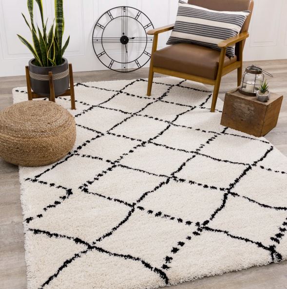 6'7'' x 9'6'' Lydon Soft Geometric Ivory/Black Indoor Area Rug