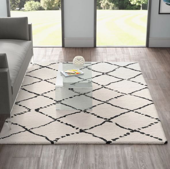 6'7'' x 9'6'' Lydon Soft Geometric Ivory/Black Indoor Area Rug