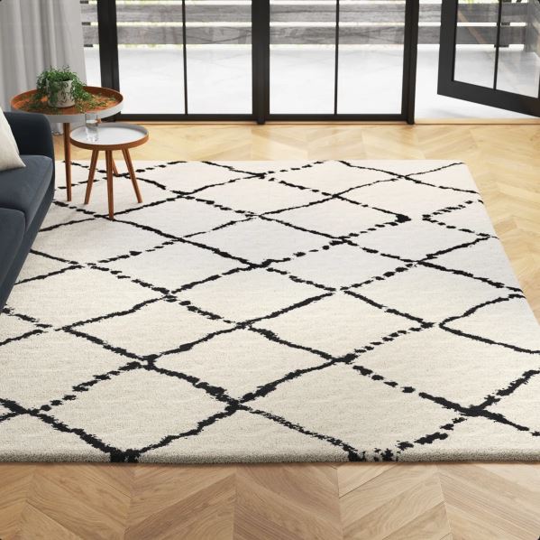 6'7'' x 9'6'' Lydon Soft Geometric Ivory/Black Indoor Area Rug