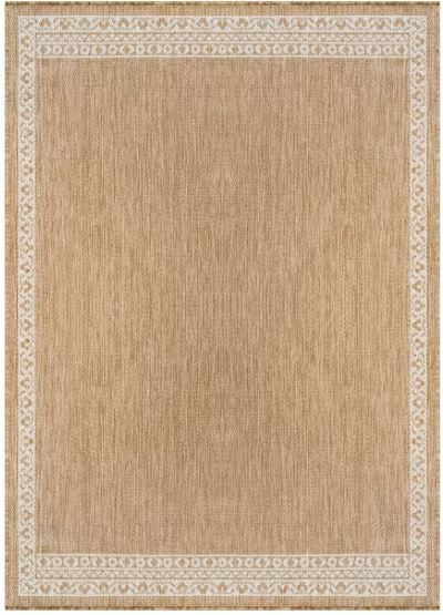 9 ft. x 12 ft. Frame Natural Geometric Bordered Washable Indoor Outdoor Area Rug