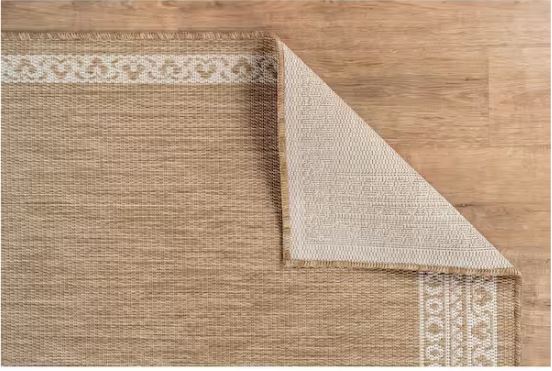9 ft. x 12 ft. Frame Natural Geometric Bordered Washable Indoor Outdoor Area Rug