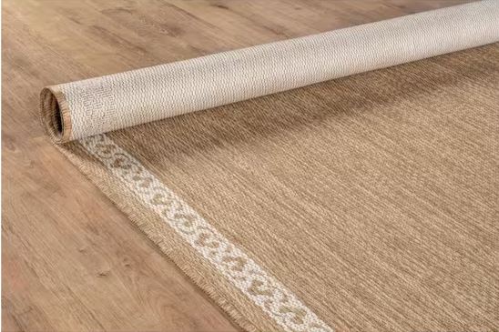 9 ft. x 12 ft. Frame Natural Geometric Bordered Washable Indoor Outdoor Area Rug