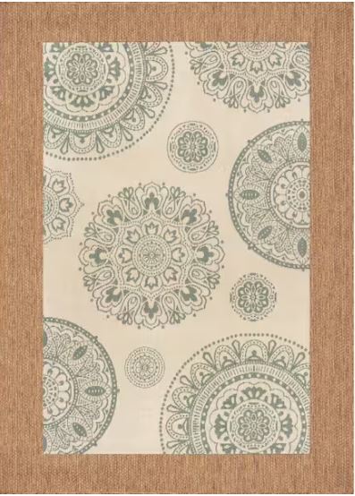 6 ft. x 9 ft. Indoor/Outdoor Ivory/Blue Medallion Layering Area Rug