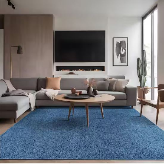 8 ft. x 10 ft. Blue Silky Solid Plus Thick Pile Non Slip Easy Clean Non Shedding Modern Indoor Area Rug
