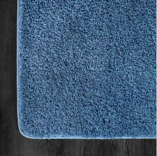 8 ft. x 10 ft. Blue Silky Solid Plus Thick Pile Non Slip Easy Clean Non Shedding Modern Indoor Area Rug