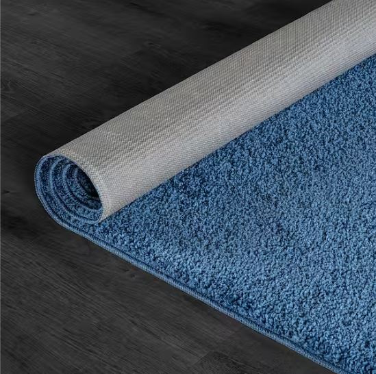 8 ft. x 10 ft. Blue Silky Solid Plus Thick Pile Non Slip Easy Clean Non Shedding Modern Indoor Area Rug