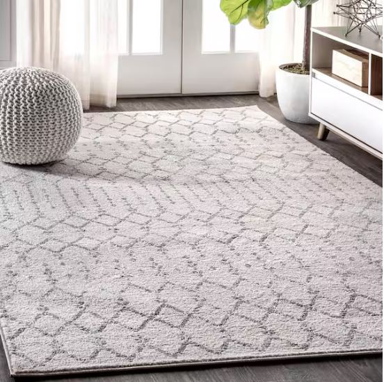 8 ft. x 10 ft. Moroccan Hype Boho Vintage Diamond Cream/Gray Distressed Area Rug